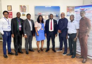 Aminu Suleman, Dana Air's Head of Ground Operations, Edwin Ossai Head of Security, Kingsley Ezenwa, Head Corporate Communications, Bisola Ademola-Davies Airline Manager MMA2, Remi Jibodu, Head, Aeronautics and Cargo Services at MMA2, Ememobong Ettete, Dana Air's Chief Operating Officer, Chris Isaghi, Head of Administration, and Olukola Ogunbiyi, Dana Air's Head of Commercial, during a courtesy visit by Bi-Courtney to Dana Air recently in Lagos.